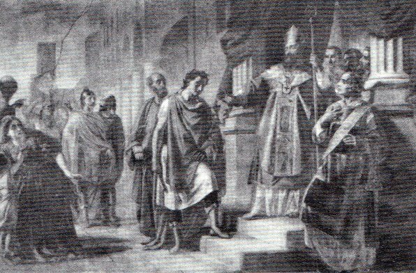S. Ambrogio e l’imperatore Teodosio - 1854-55 - affresco cm. 300x700 - Chiesa di Santa Maria Assunta - Rovato (BS)